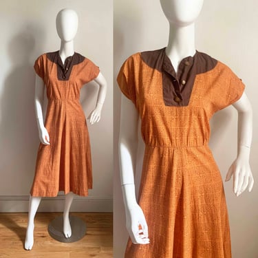 Early 1950s Orange Cotton Dress 