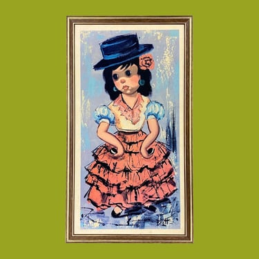 Vintage Brett Big Eye Print 1960s Retro Size 19x10 Mid Century Modern + Spanish Dancing Girl + B.P. Co. Inc + Hardboard + Home + Wall Decor 