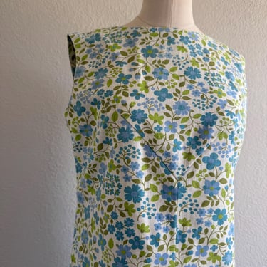 Vintage 50s Whimsical Cotton Shift Dress with Daisy Print; 60s Mod Floral Spring Scooter Dress; 70s Summer Casual Lounge Dress M 