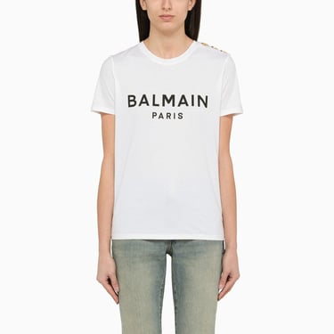 Balmain White Crew-Neck T-Shirt With Logo Women