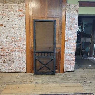 Fancy Antique Screen Door, Salvaged Farmhouse Screen Door with Gingerbread Woodwork, Architecture Salvage 092705 
