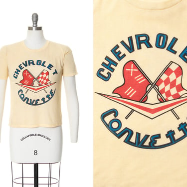 Vintage 1970s Tee | 70s Chevrolet Corvette Novelty Print Single Stitch Graphic Short Sleeve Cotton Blend Car T-Shirt (small/medium) 