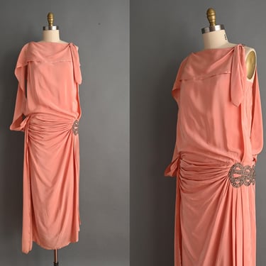 vintage 1920s dress | Antique Rose Pink Silk Rhinestone Designer Dress | Medium 