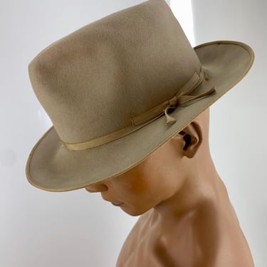 Vintage 1940'S Felt Fedora - IMPERIAL STETSON - Narrow Grosgrain Ribbon Band & Trim - Men's Size 7-1/4 