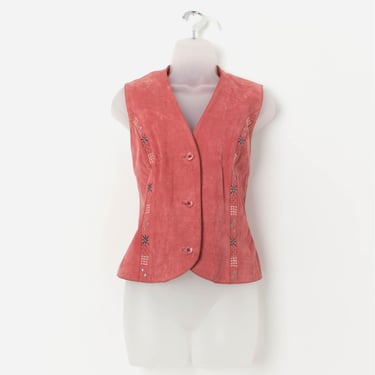 Vintage pink suede embroidered vest - Medium / Large 