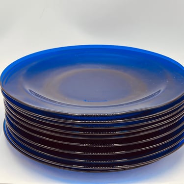 Vintage Cobalt  Blue Glass  (10) Luncheon  Plates 8 1/4" Nice  Condition 