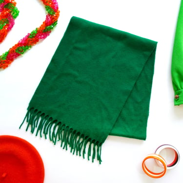Super Nice Vintage Emerald Green Wool Winter Scarf with Fringe 
