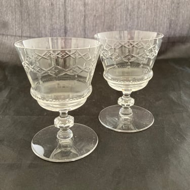 Set of 2 Mid Century Modern 3 OZ Cut Crystal Cordial Glasses, Seneca Portland, Cut Diamonds, Art Deco Sherry Port Liqueur Amaro Glasses 