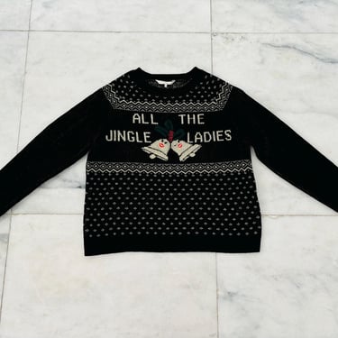 Womens Ugly Christmas Sweater All The Jingle Ladies Black Gold Size XL 