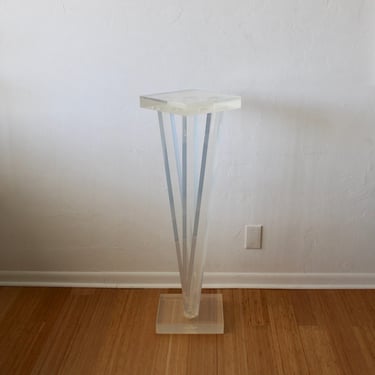 Vintage Modern Thick Translucent Lucite Pedestal Trophy Display Plant Stand 