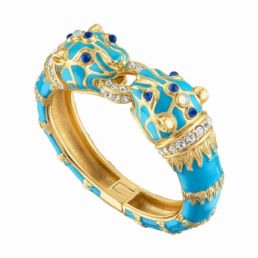 Turquoise Enamel Double Panther Bracelet