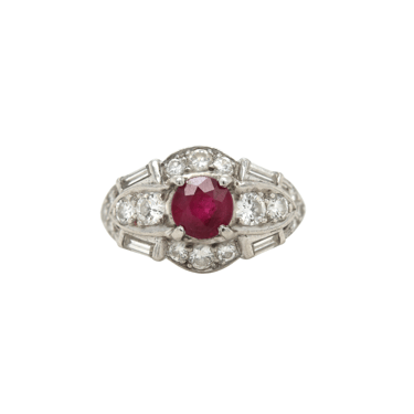 Vintage Ruby Diamond Paneltop Engagement Ring