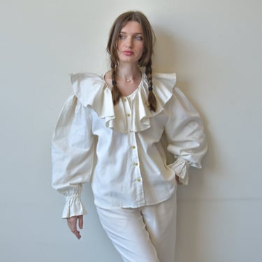 6887t / beige linen poet blouse 