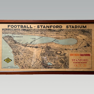1929 Stanford vs. USC Football Game CSAA San Francisco Bay Area and Campus Map, Framed Original 