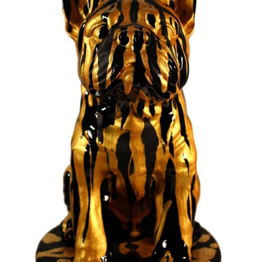 Modern Ceramic Sculpture Frenchie Gold Drip Homage to Godiva 