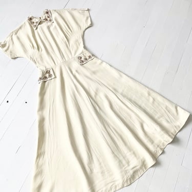 1940s Studded Cream Dress 