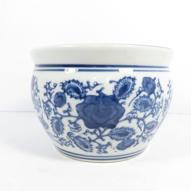 Vintage Blue White Asian Planter Vase -  Blue White Chinnoiserie Blue White Planter 