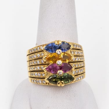18kt Diamond and Multi-Colored Sapphire Wide Band Ring