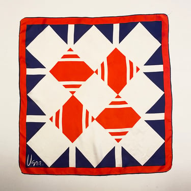 MOD Vintage 70s Vera Neumann Scarf | Patriotic Red White & Blue Geometric Squares | Hippie Boho Rockabilly Sailor Nautical Design | 23
