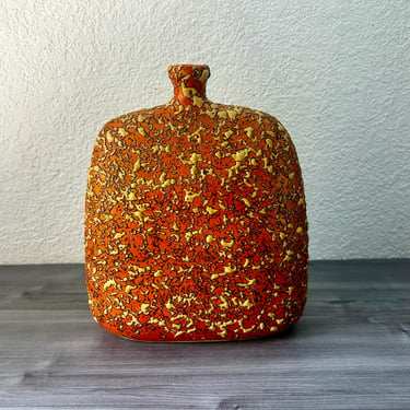 Vintage Mid-Century Modern Hungarian Fat Lava Glaze Orange/Yellow Vase, Mid-Century Textured Ceramic Vase by Tofej Keramia 