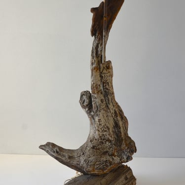 Large Vintage Driftwood Folk Art Lamp, Sculptural, Organic Modern 