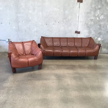 Mid Century Leather Sofa and Armchair by Percival Lafer