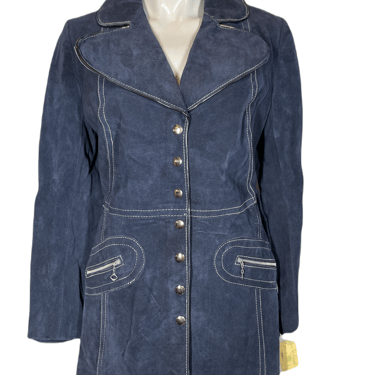 1970's Navy Blue Leather Jacket Size S