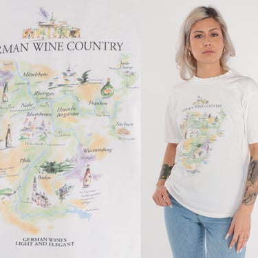 German Wine Country Shirt 80s Winery Shirt Graphic Tee Baden Franken Wurrtemberg Pfalz Germany Map Drinking White Vintage 1980s Medium M 