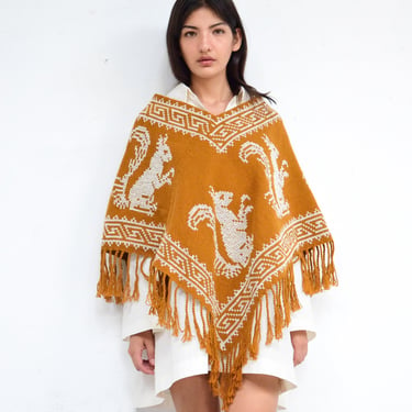 Mexican Poncho. Vintage Poncho. Woven Mexican Cape. Squirrel Poncho 