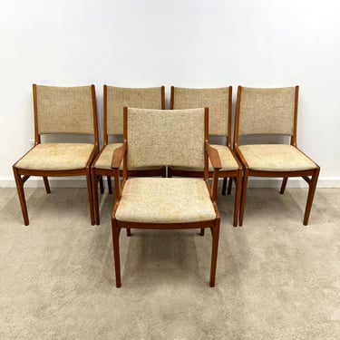 Danish modern (5) teak dining chairs D Scan mid century needs reupholstery 