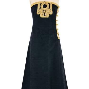 Mary McFadden Strapless Quilted Metallic Trim Dress