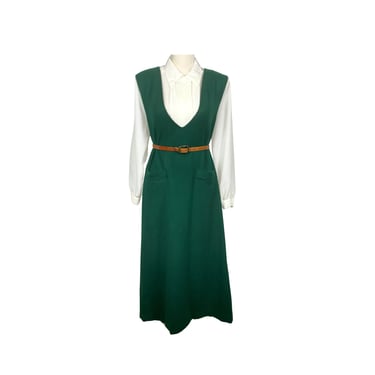 Vintage Dark Green Sleeveless Holiday Dress Hip Pockets V Neck Herman Geist Size 10 Wool Dress 80's Dress Christmas Dress 