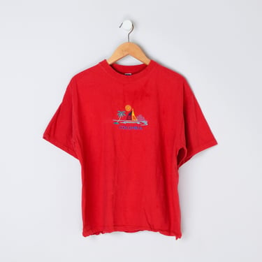 Vintage 90s Colombia T-Shirt - red, vacation, oversized, surfer - Men's XL 