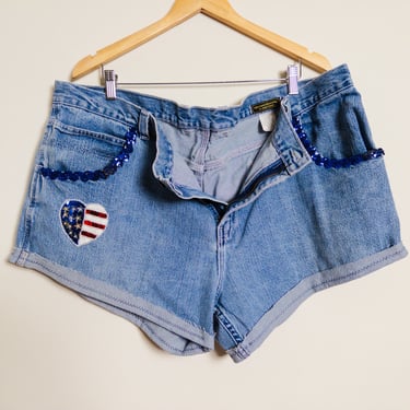 Femme Men’s Plus Size USA Pride Cutoff Denim Jean Short Shorts - Size 44 - American Pride 