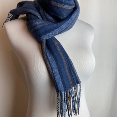 100% cashmere scarf Scotland Men’s or Womens classic warm fall winter scarves Smokey stripes blues neutral tones 