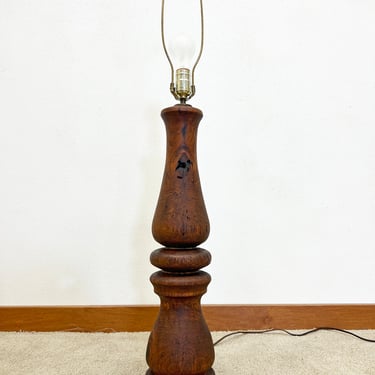 mid century tortured burl turned wood large sculptural table lamp 