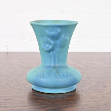 Van Briggle Arts &#038; Crafts Turquoise Glazed Ceramic Vase With Floral Motif