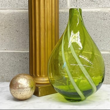 Vintage Glass Vase Retro 1990s Contemporary + Handblown + Green and White + See Through + Modern Home Decor + Table and Bookshelf Display 