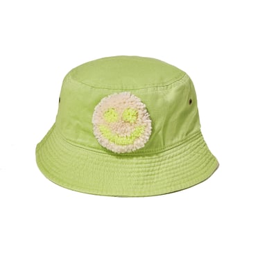 Lime green bucket hat, tufted happy face, smiley face, present, gift, handmade 