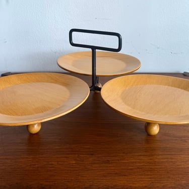 Tony Paul 3-Plate Iron and Wood Serving Tray