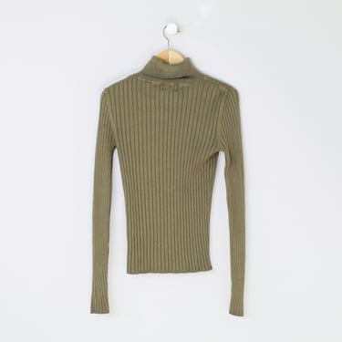 Vintage Y2k Olive Green Ribbed Turtleneck - 