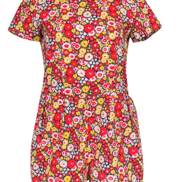 Kate Spade Saturday - Red & Yellow Floral Print Cotton Romper Sz S