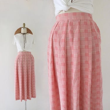 silk houndstooth plaid skirt - 24.5 - vintage 90s y2k red white womens XXS extra extra small full midi classic academia prep school library 