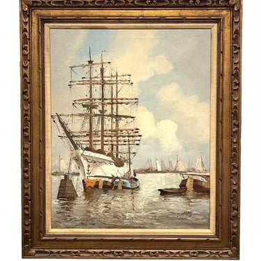 Oil Painting, on Canvas, Sailboats, Signed by Mystery Artist, J. May - Vintage!