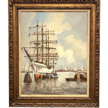 Oil Painting, on Canvas, Sailboats, Signed by Mystery Artist, J. May - Vintage!