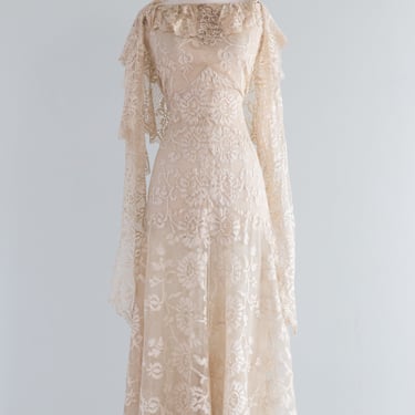 Exquisite Edwardian Period Ivory Lace Wedding Dress / Small