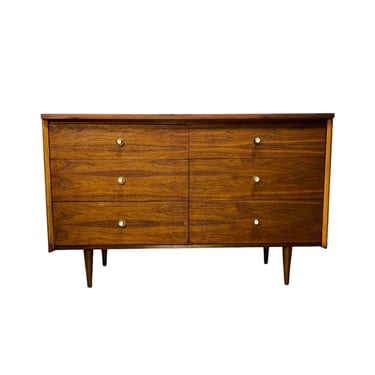 1960s Mid Century Modern Harmony House Double Six Drawer Walnut Dresser 