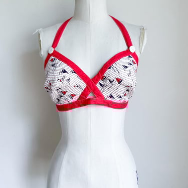 Vintage 1940s-50s Sailor Boat Bikini Top / 34-36C 