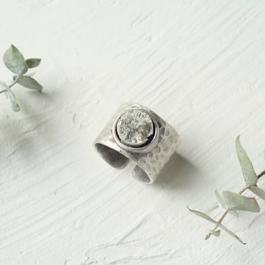 Concrete adjustable ring | plated silver | concrete jewelry | white concrete | crushed pyrite | statement ring | brass ring 