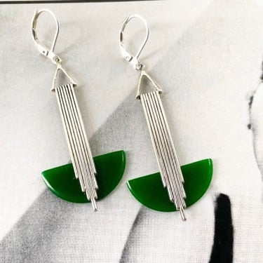 Art Deco earrings Vivid  Racing Green galalith 'Odeonesque' Geometric  jazz age modernist bakelite earrings by BakeliteBa